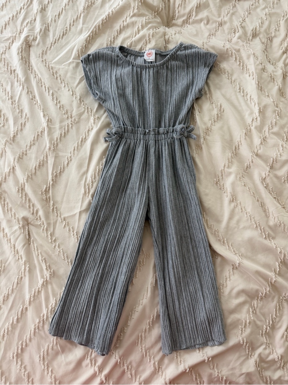 wonder nation Gray Ribbed Kids Jumpsuit with Tie Waist